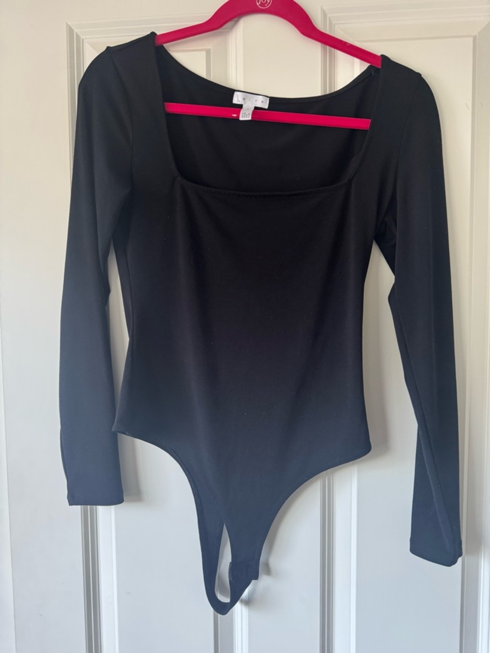 Leith Black Bodysuit with Hot Pink Accent